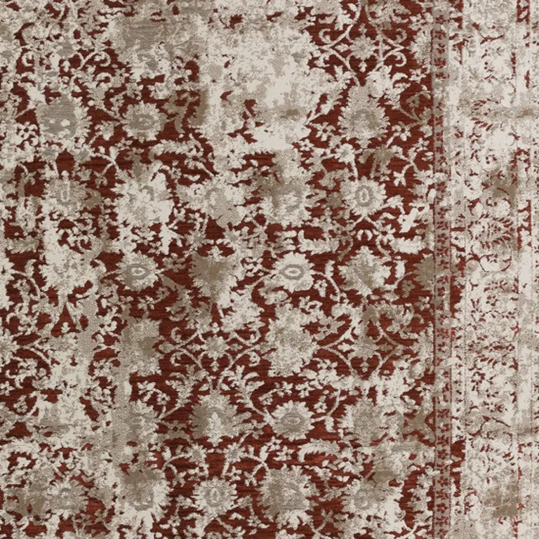 Red Oriental Area Rug With Fringe Photo 3