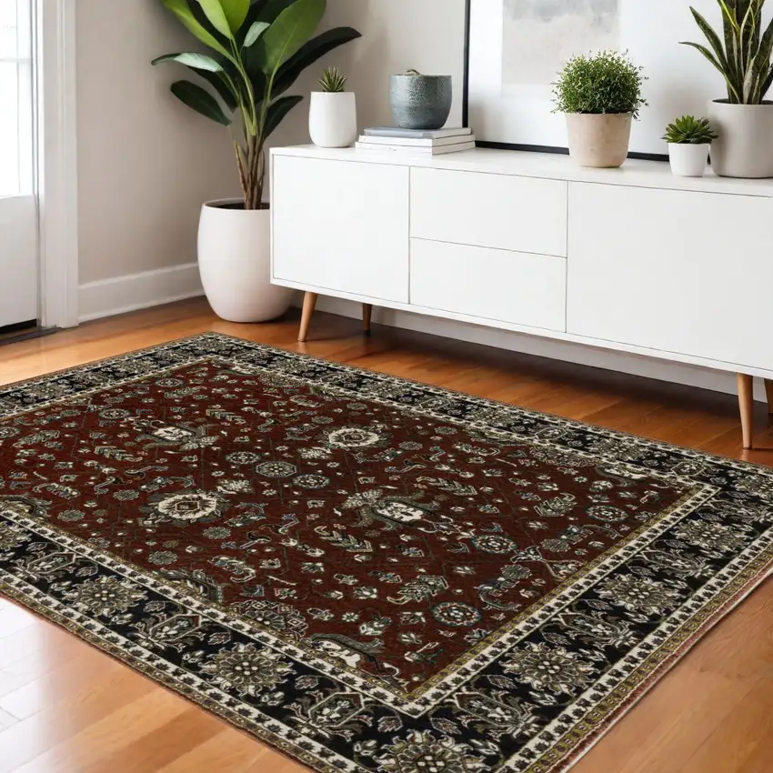 Red Oriental Area Rug With Fringe Photo 1