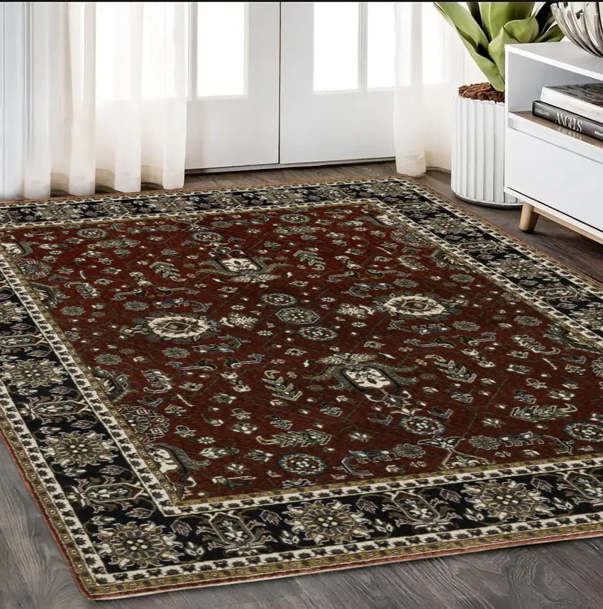 Red Oriental Area Rug With Fringe Photo 1