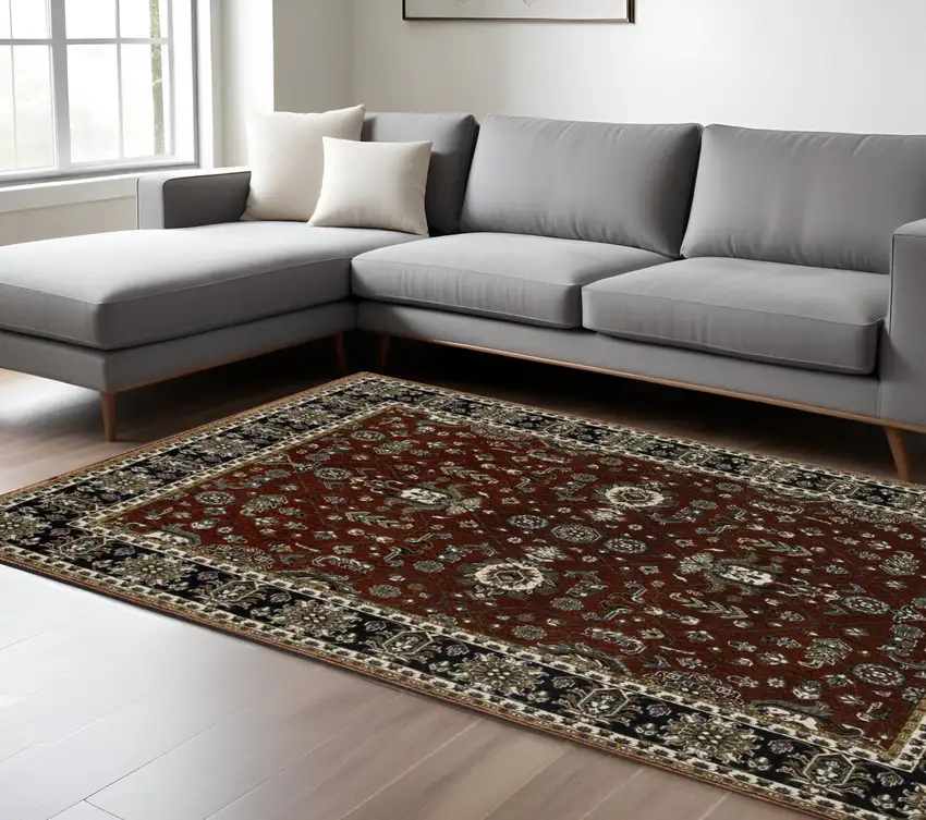 Red Oriental Area Rug With Fringe Photo 1