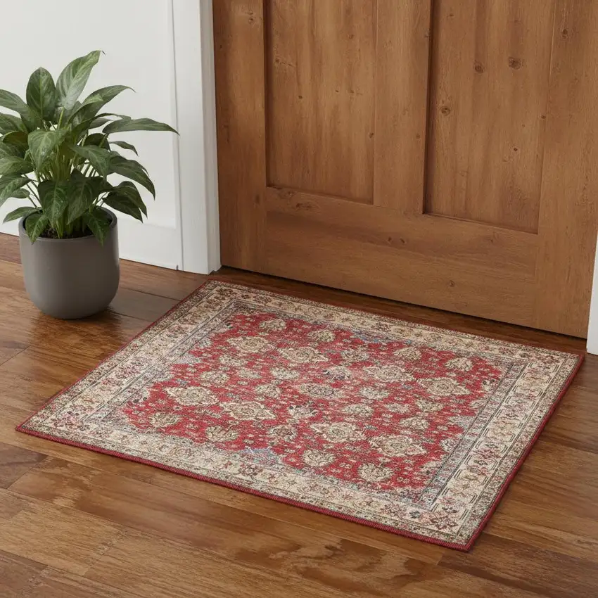 Red Oriental Distressed Area Rug Photo 1