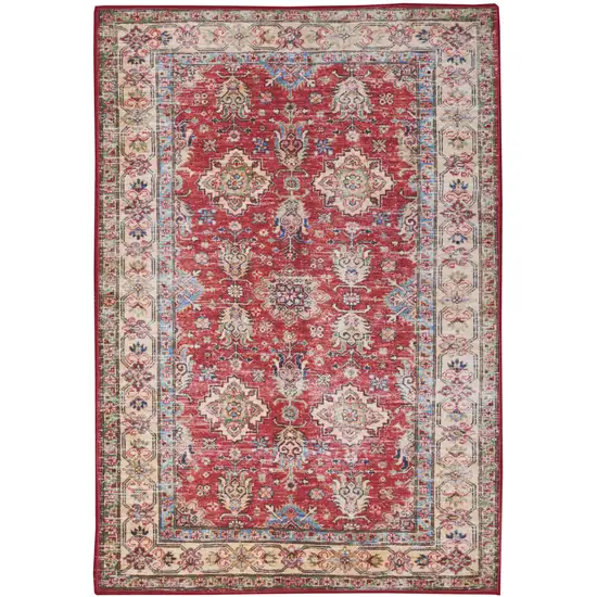 Red Oriental Distressed Area Rug Photo 8