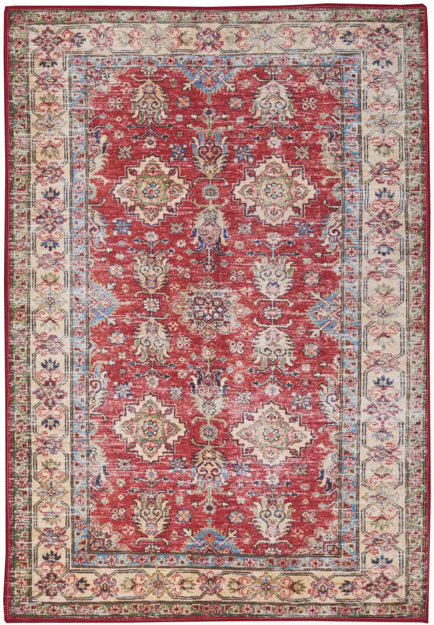 Red Oriental Distressed Area Rug Photo 8