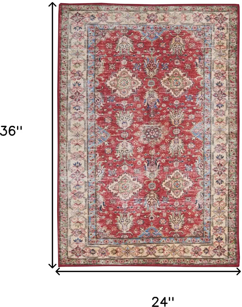 Red Oriental Distressed Area Rug Photo 3
