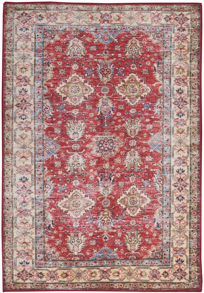 Red Oriental Distressed Area Rug Photo 6