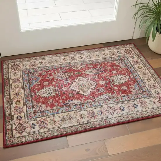 Red Oriental Distressed Area Rug Photo 1