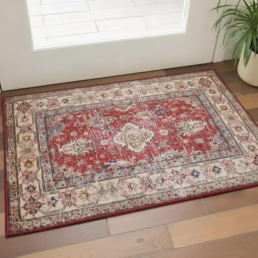 Red Oriental Distressed Area Rug Photo 1