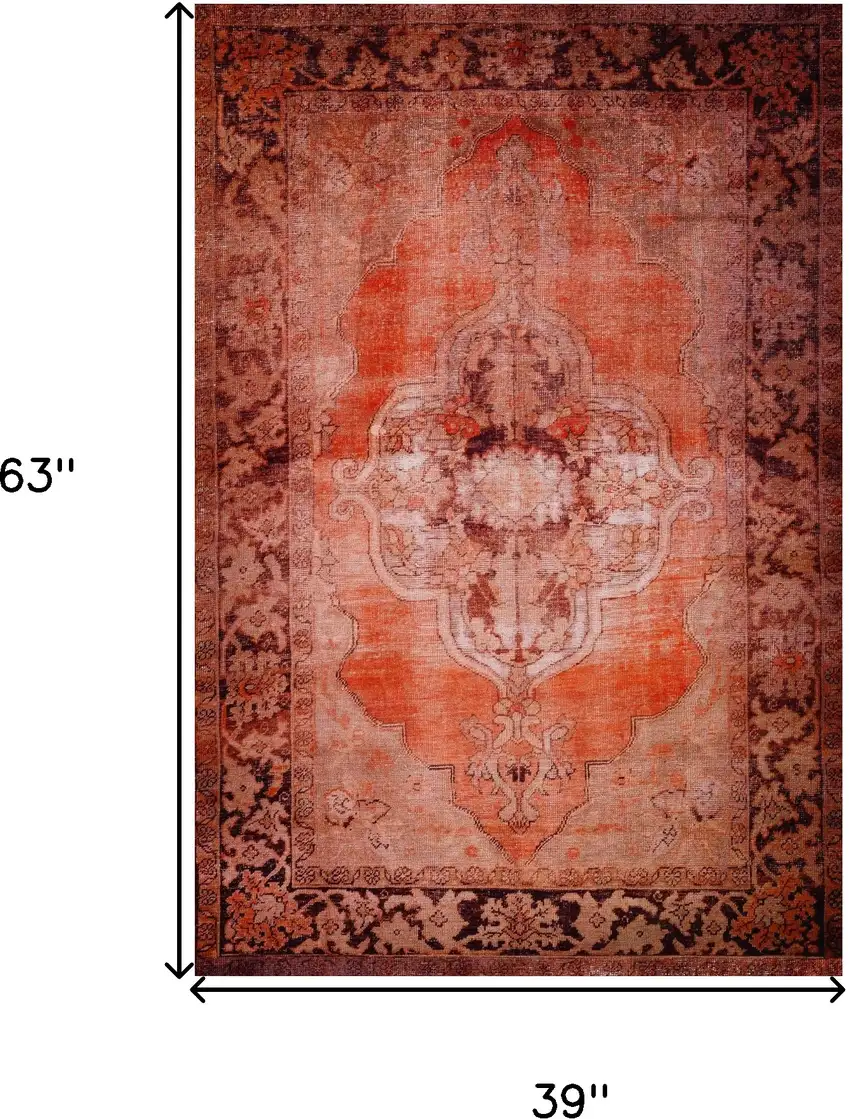 Red Oriental Distressed Non Skid Area Rug Photo 7