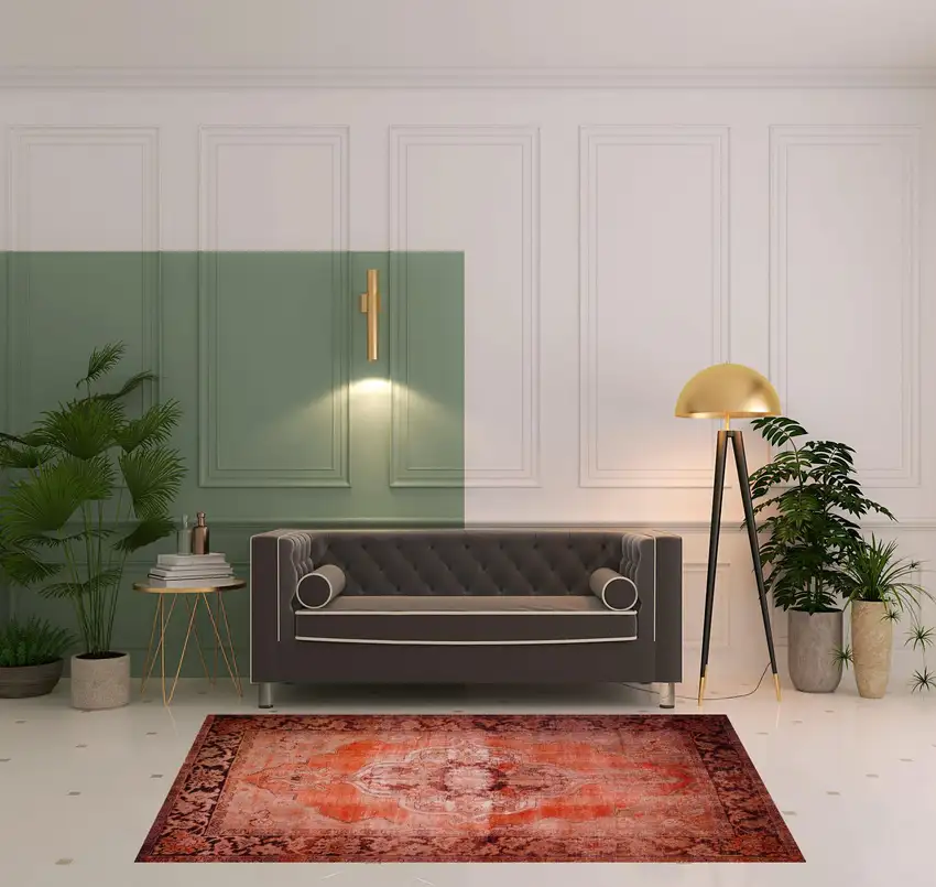 Red Oriental Distressed Non Skid Area Rug Photo 2