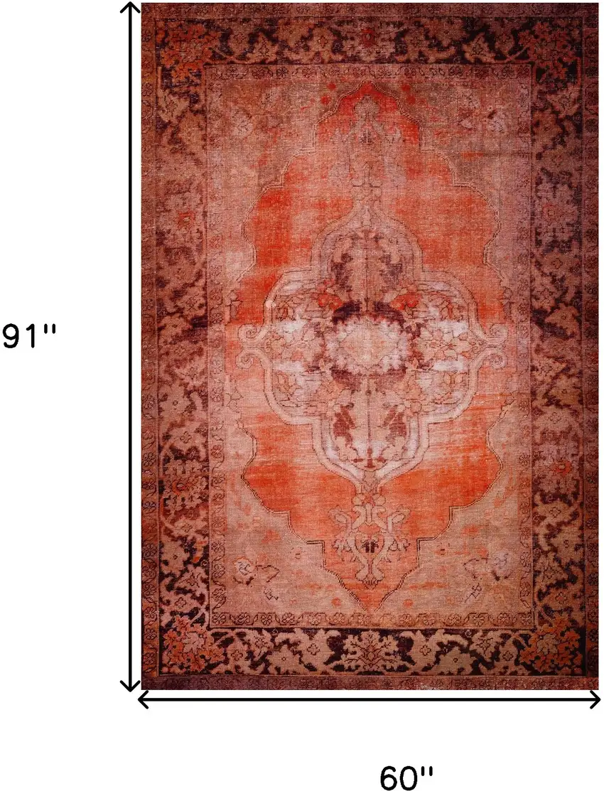 Red Oriental Distressed Non Skid Area Rug Photo 7