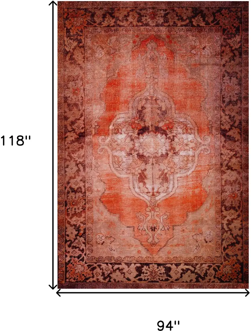Red Oriental Distressed Non Skid Area Rug Photo 7