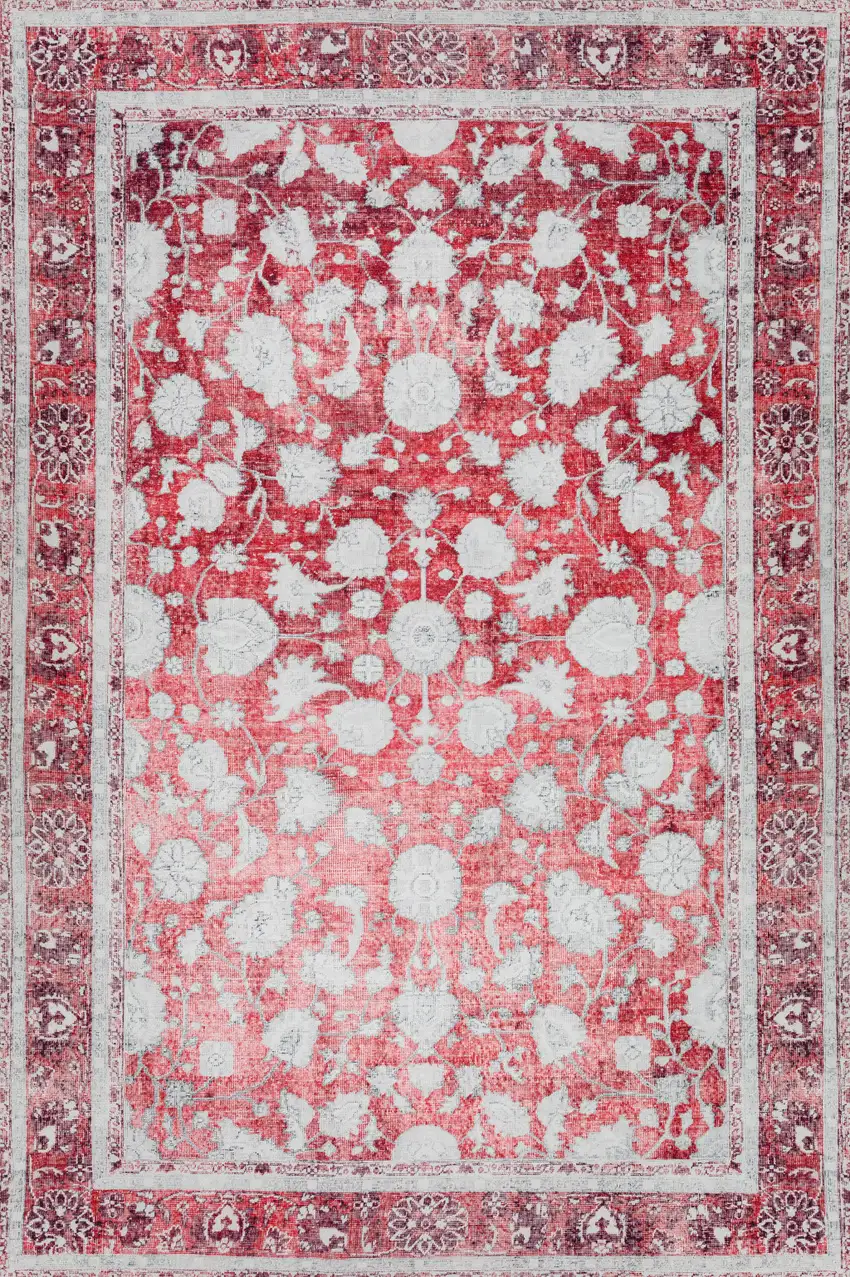 Red Oriental Distressed Non Skid Area Rug Photo 5