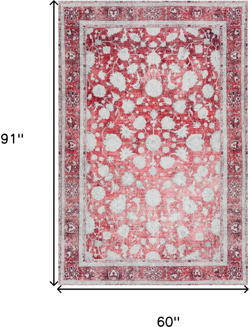 Red Oriental Distressed Non Skid Area Rug Photo 7