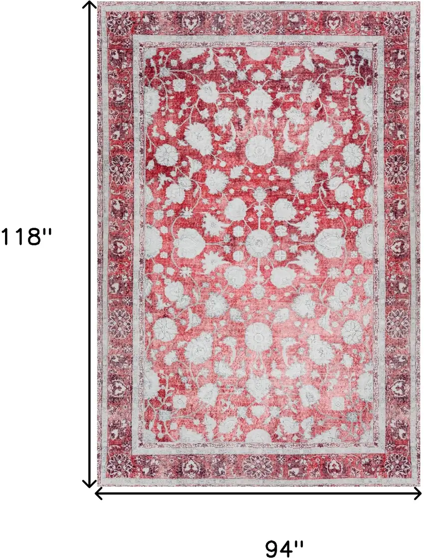 Red Oriental Distressed Non Skid Area Rug Photo 7