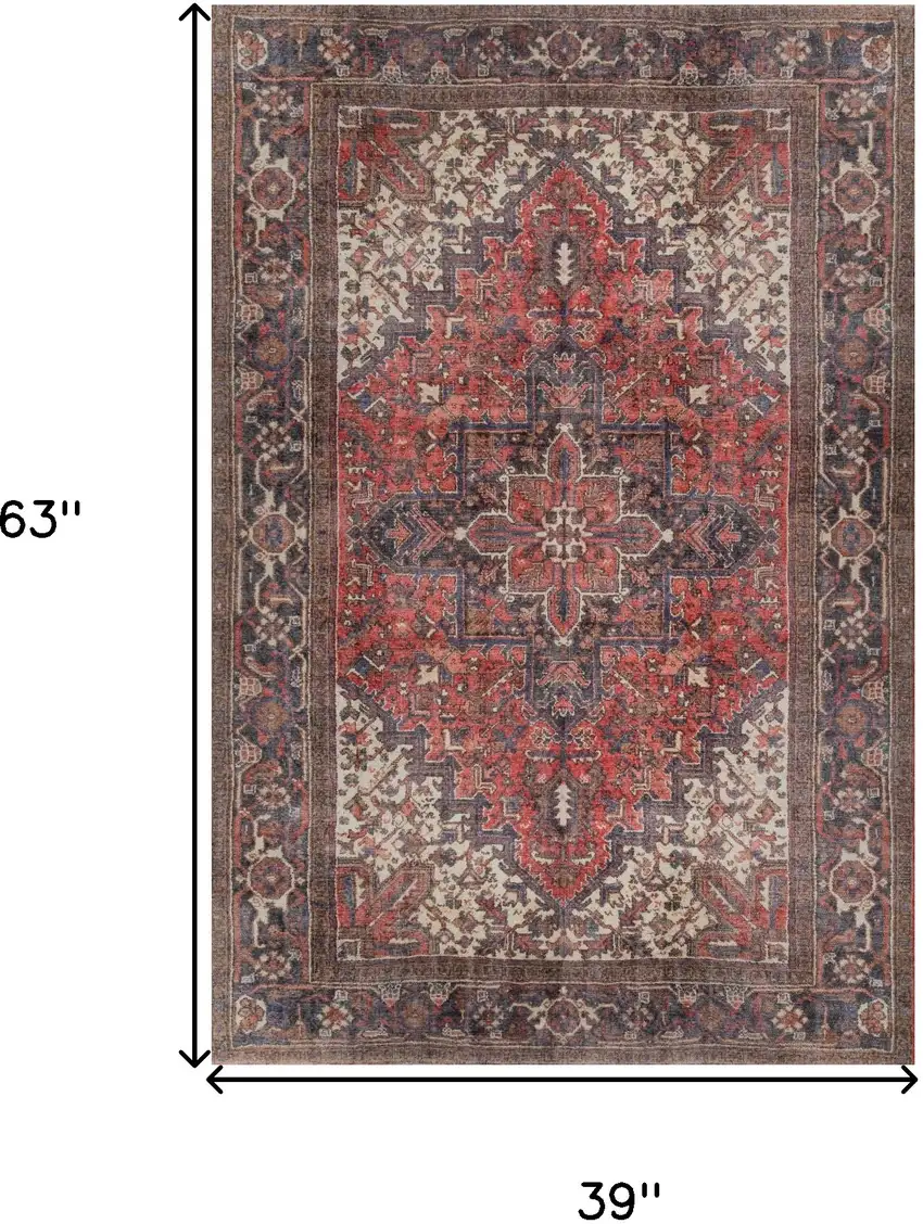 Red Oriental Distressed Non Skid Area Rug Photo 7