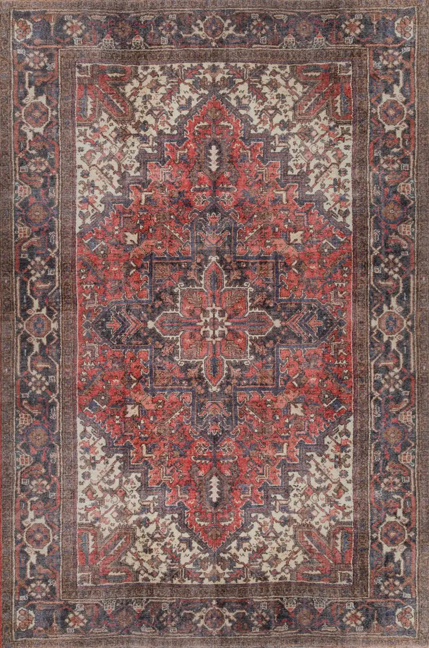 Red Oriental Distressed Non Skid Area Rug Photo 5