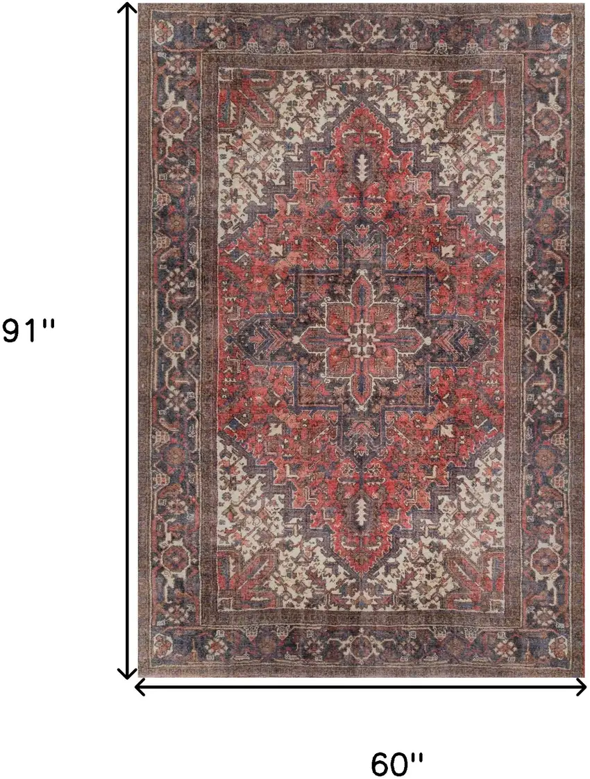 Red Oriental Distressed Non Skid Area Rug Photo 7