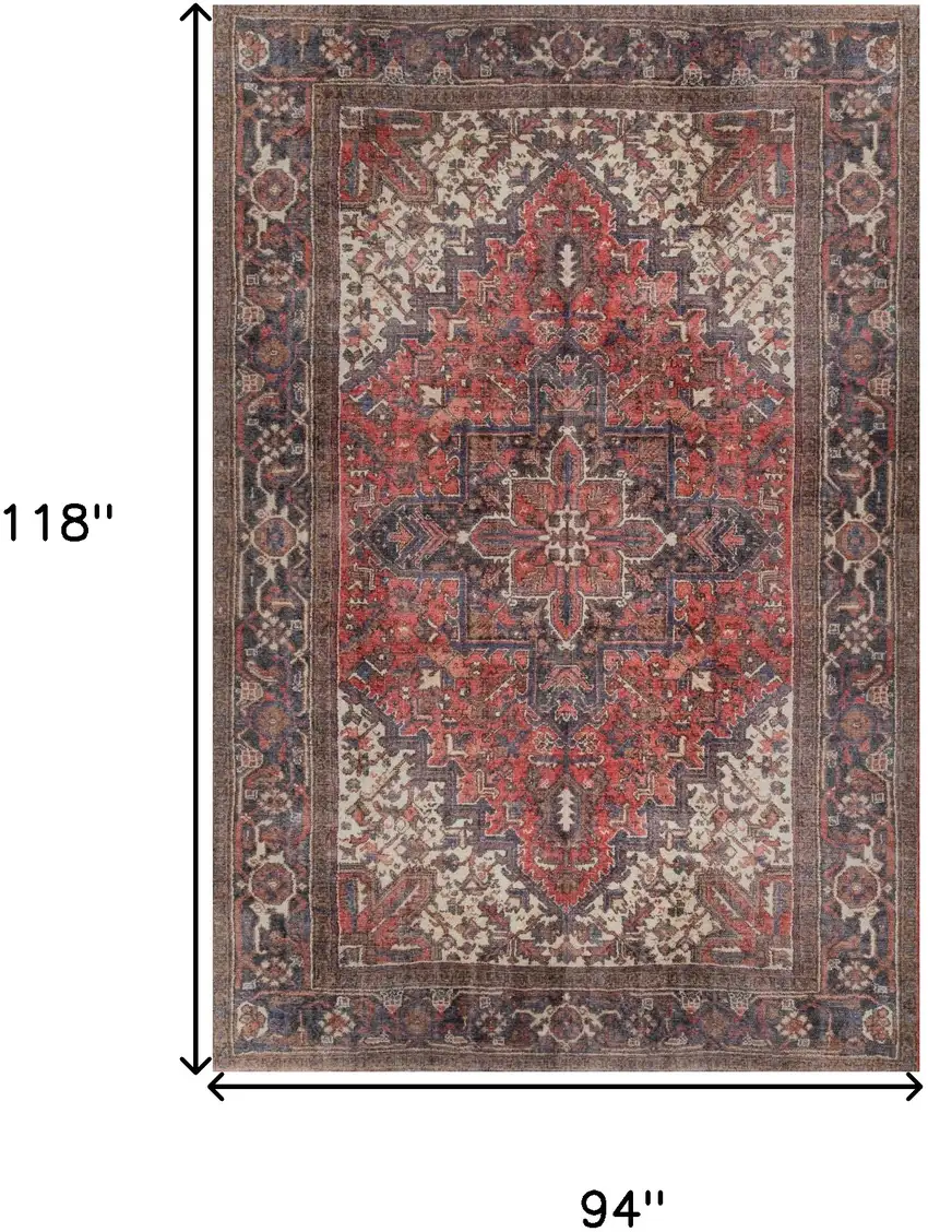 Red Oriental Distressed Non Skid Area Rug Photo 7