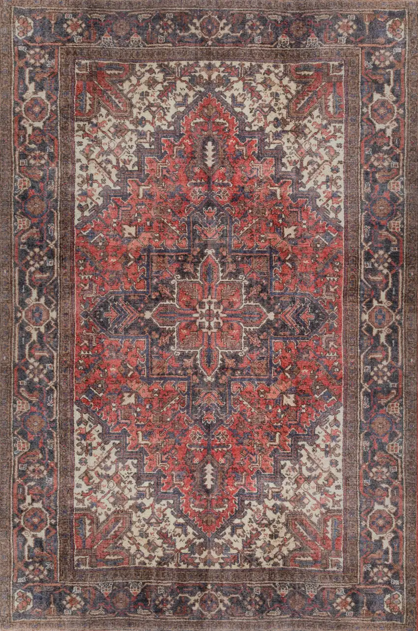 Red Oriental Distressed Non Skid Area Rug Photo 1