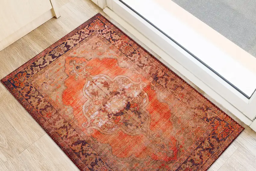 Red Oriental Distressed Non Skid Area Rug Photo 4