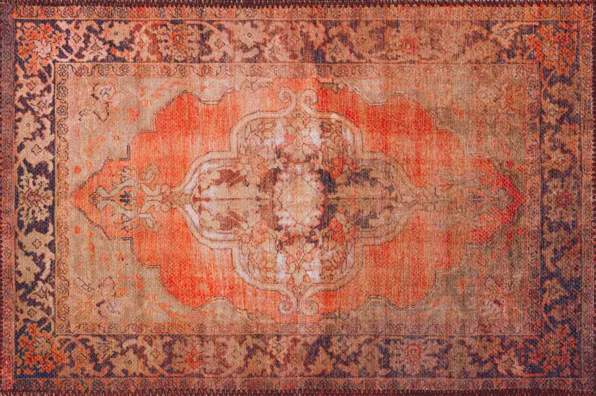 Red Oriental Distressed Non Skid Area Rug Photo 1