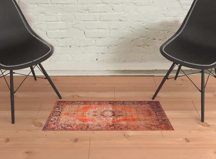 Red Oriental Distressed Non Skid Area Rug Photo 2