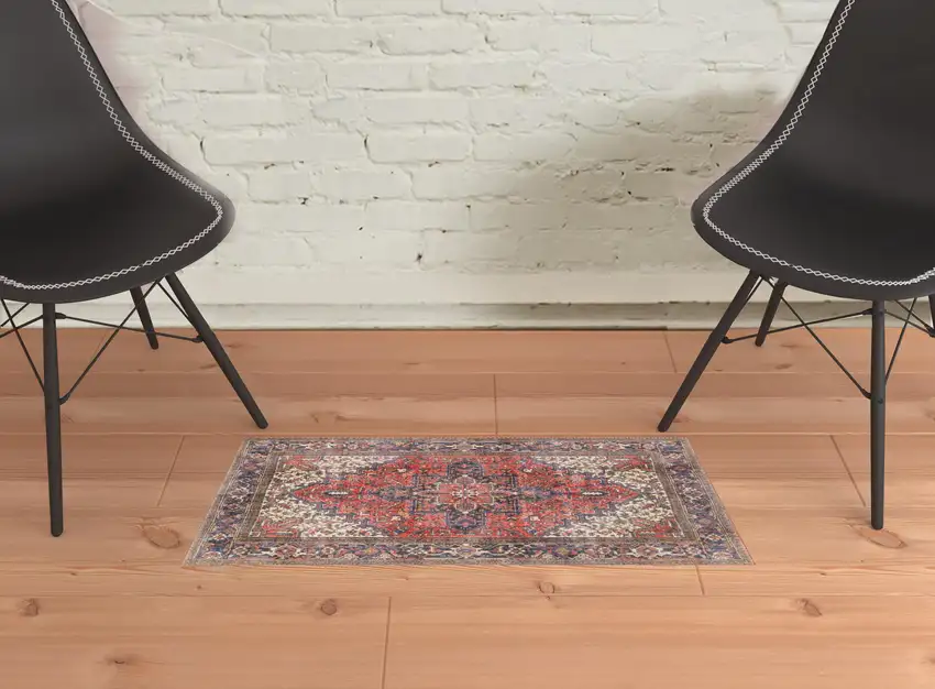 Red Oriental Distressed Non Skid Area Rug Photo 2
