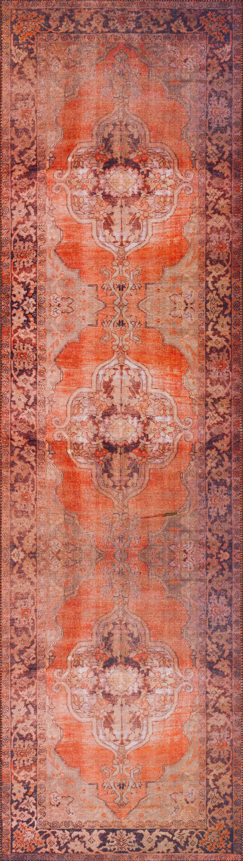 Red Oriental Distressed Non Skid Runner Rug Photo 1