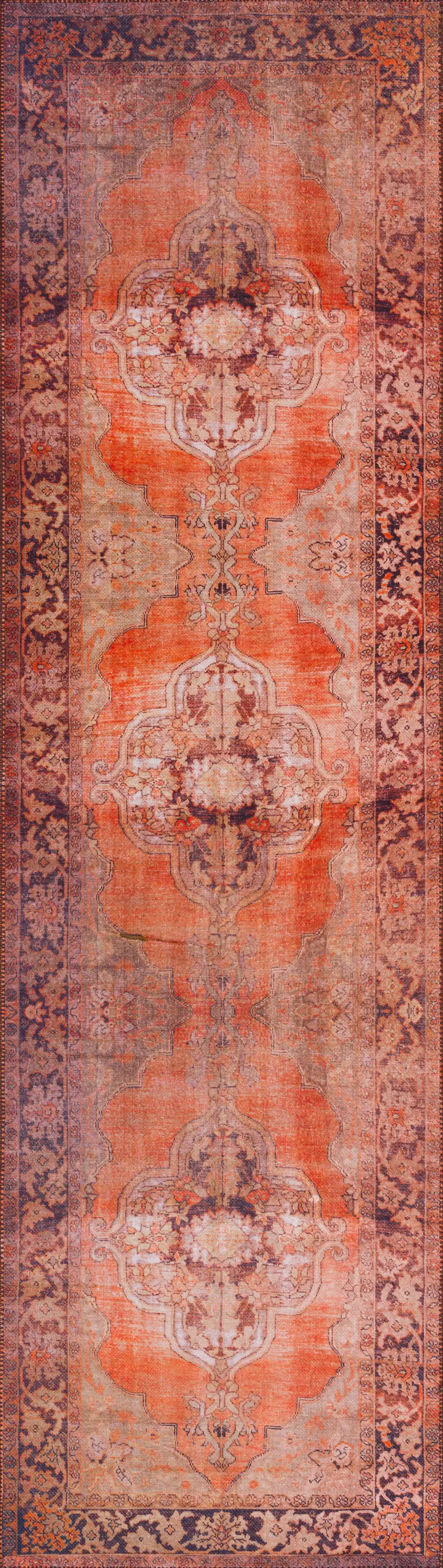 2' X 8' Red Oriental Distressed Non Skid Runner Rug Photo 4
