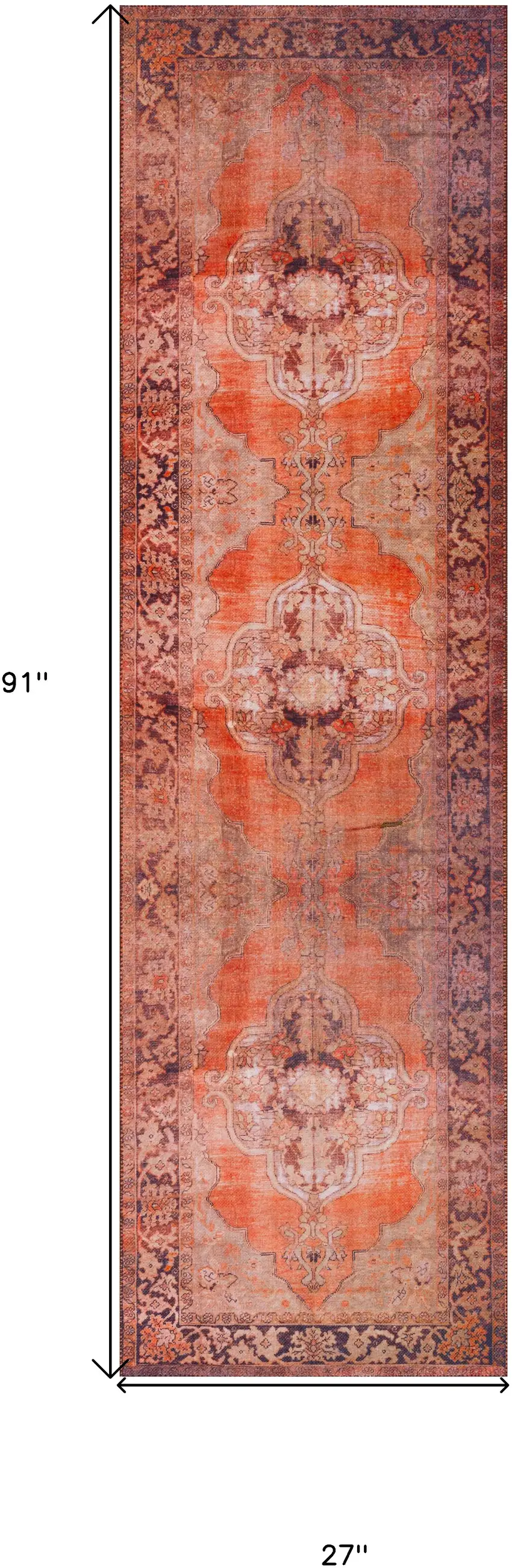 2' X 8' Red Oriental Distressed Non Skid Runner Rug Photo 6