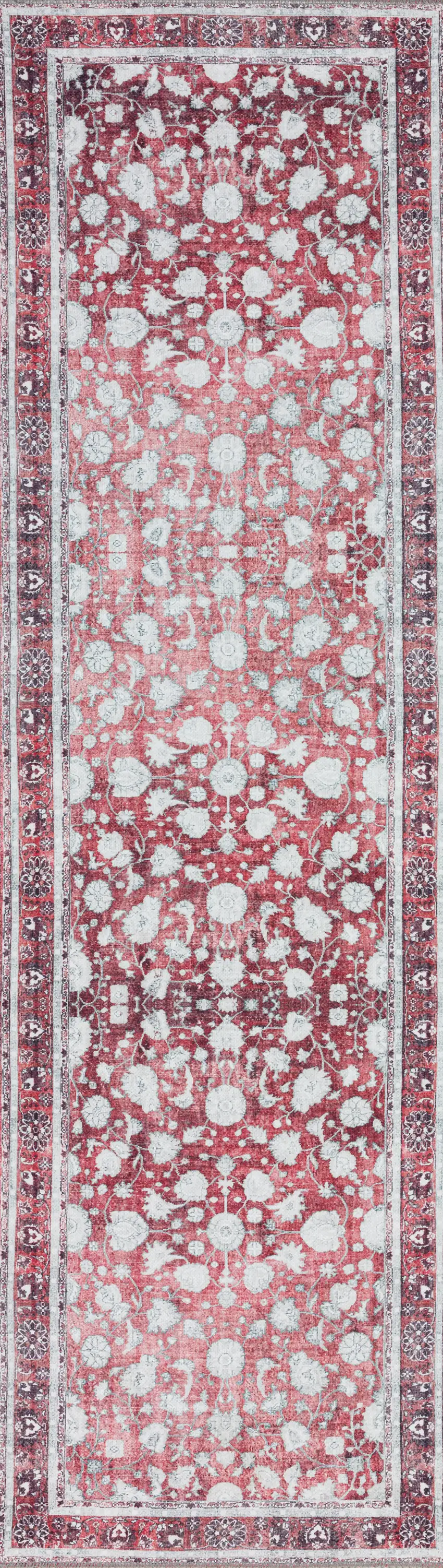 3' X 8' Red Oriental Distressed Non Skid Runner Rug Photo 5