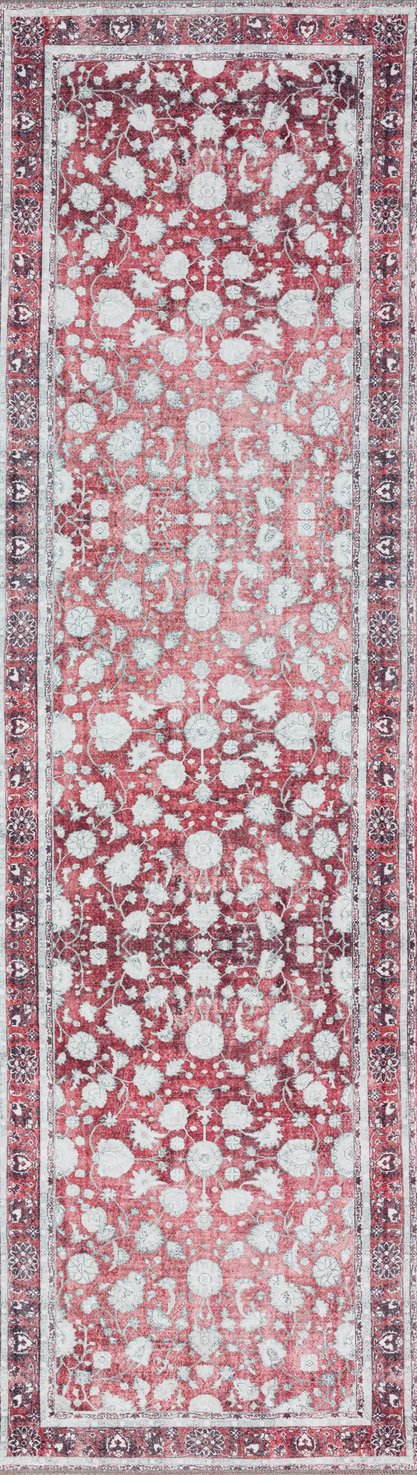Red Oriental Distressed Non Skid Runner Rug Photo 1