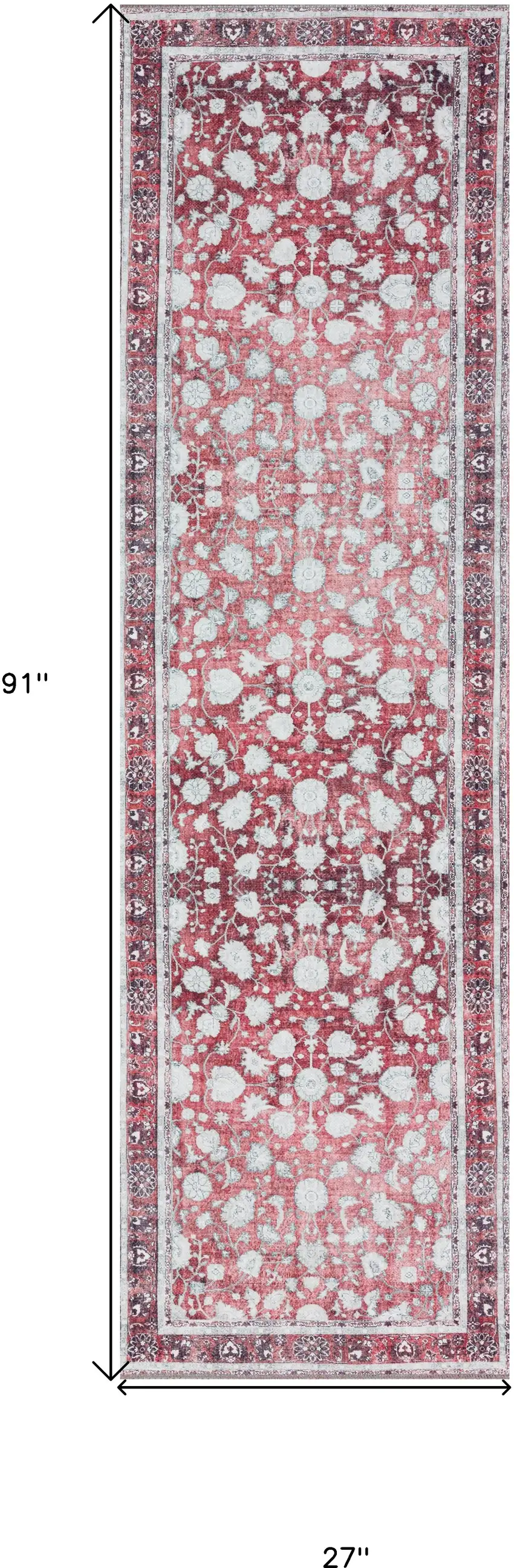 3' X 8' Red Oriental Distressed Non Skid Runner Rug Photo 7
