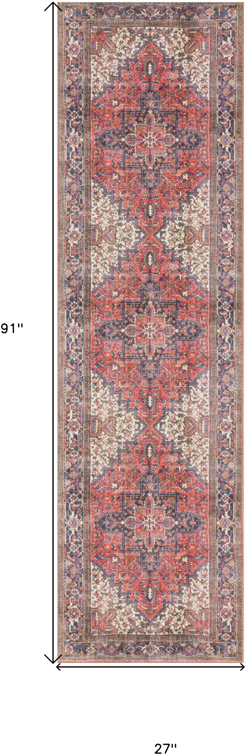 2' X 8' Red Oriental Distressed Non Skid Runner Rug Photo 6