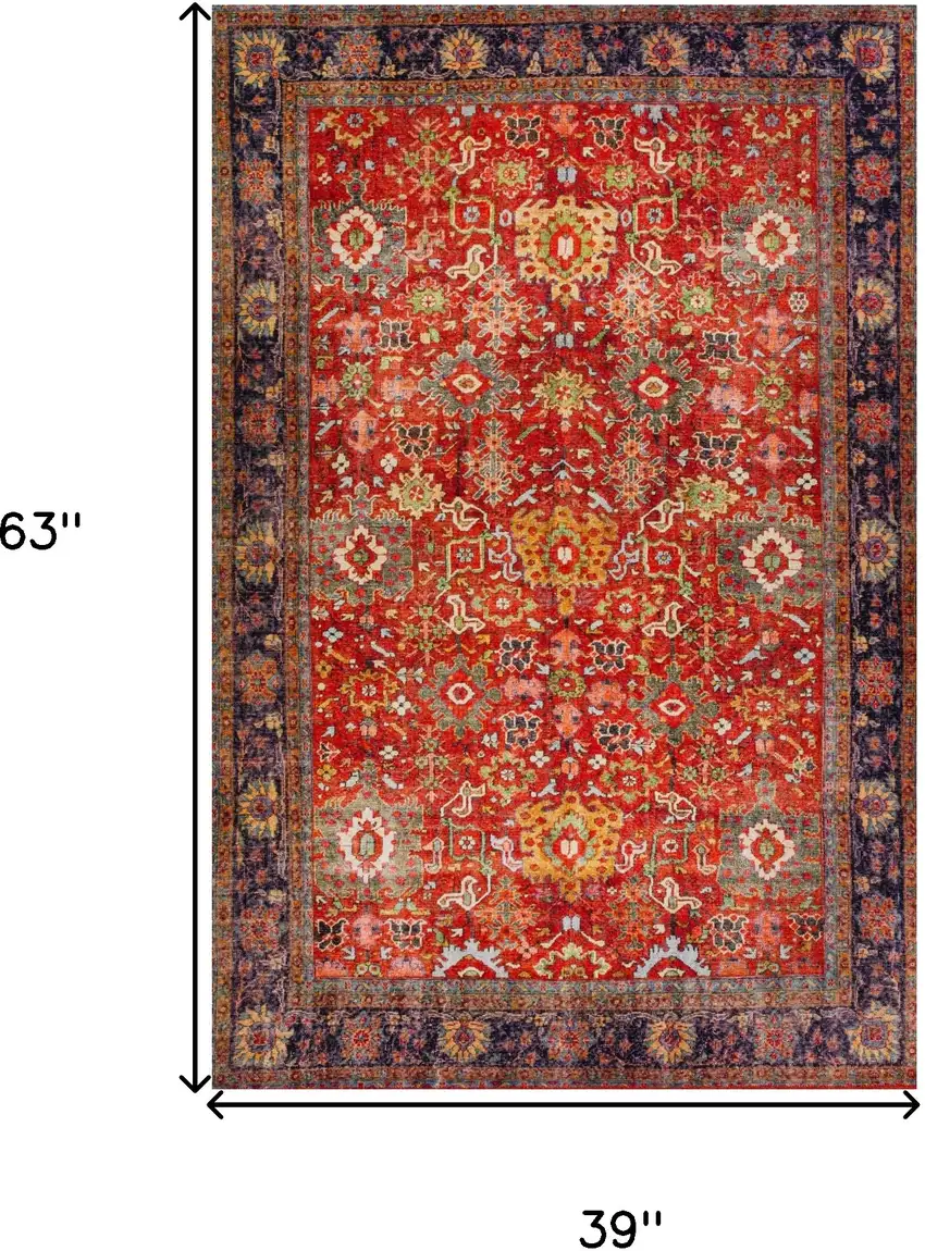 Red Oriental Non Skid Area Rug Photo 6