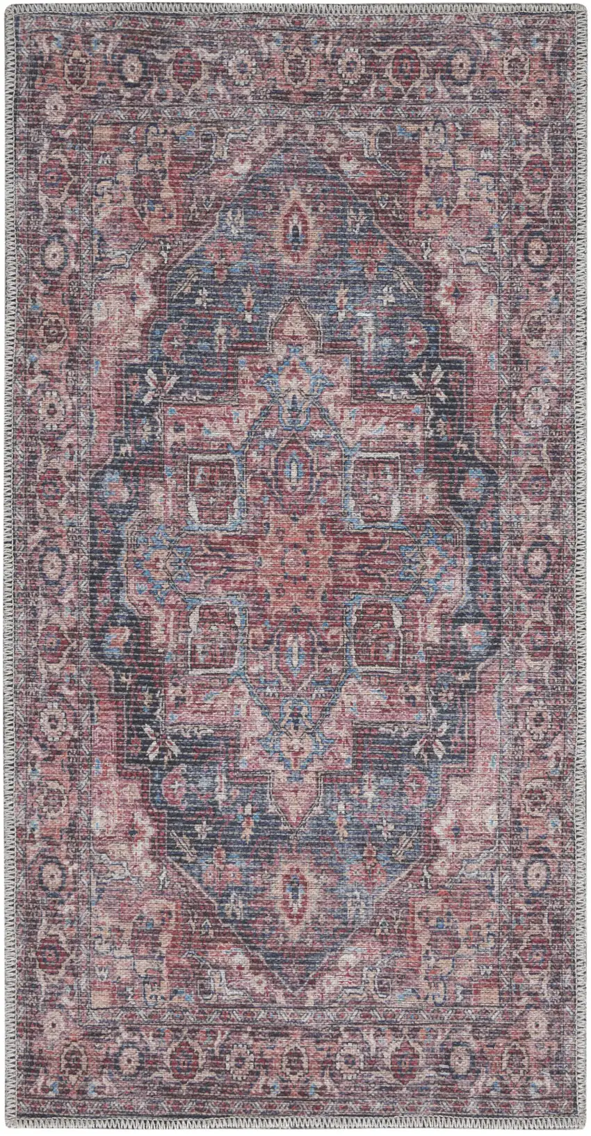 Red Oriental Power Loom Distressed Washable Area Rug Photo 9