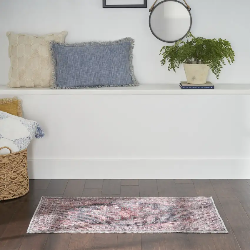 Red Oriental Power Loom Distressed Washable Area Rug Photo 3