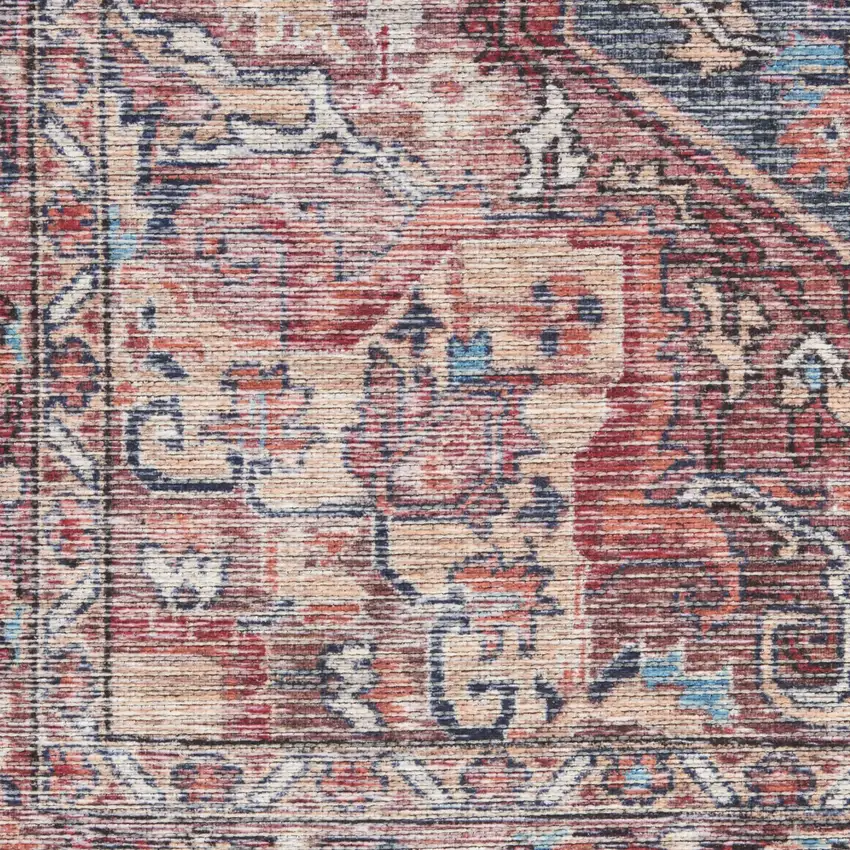2' X 6' Red Oriental Power Loom Distressed Washable Runner Rug Photo 8