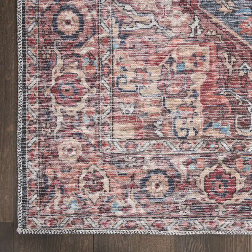2' X 6' Red Oriental Power Loom Distressed Washable Runner Rug Photo 7