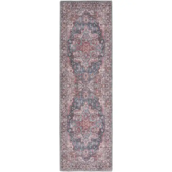 2' X 6' Red Oriental Power Loom Distressed Washable Runner Rug Photo 9