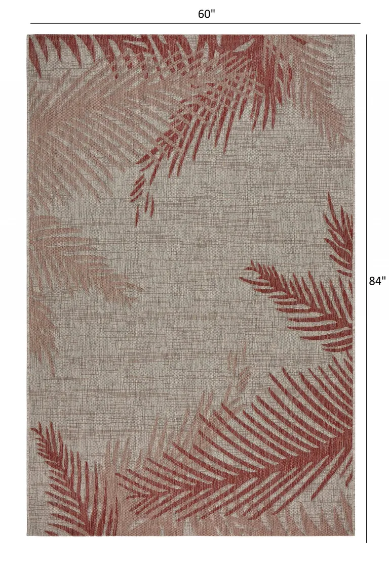 Red Palm Leaves Indoor Outdoor Area Rug Photo 5