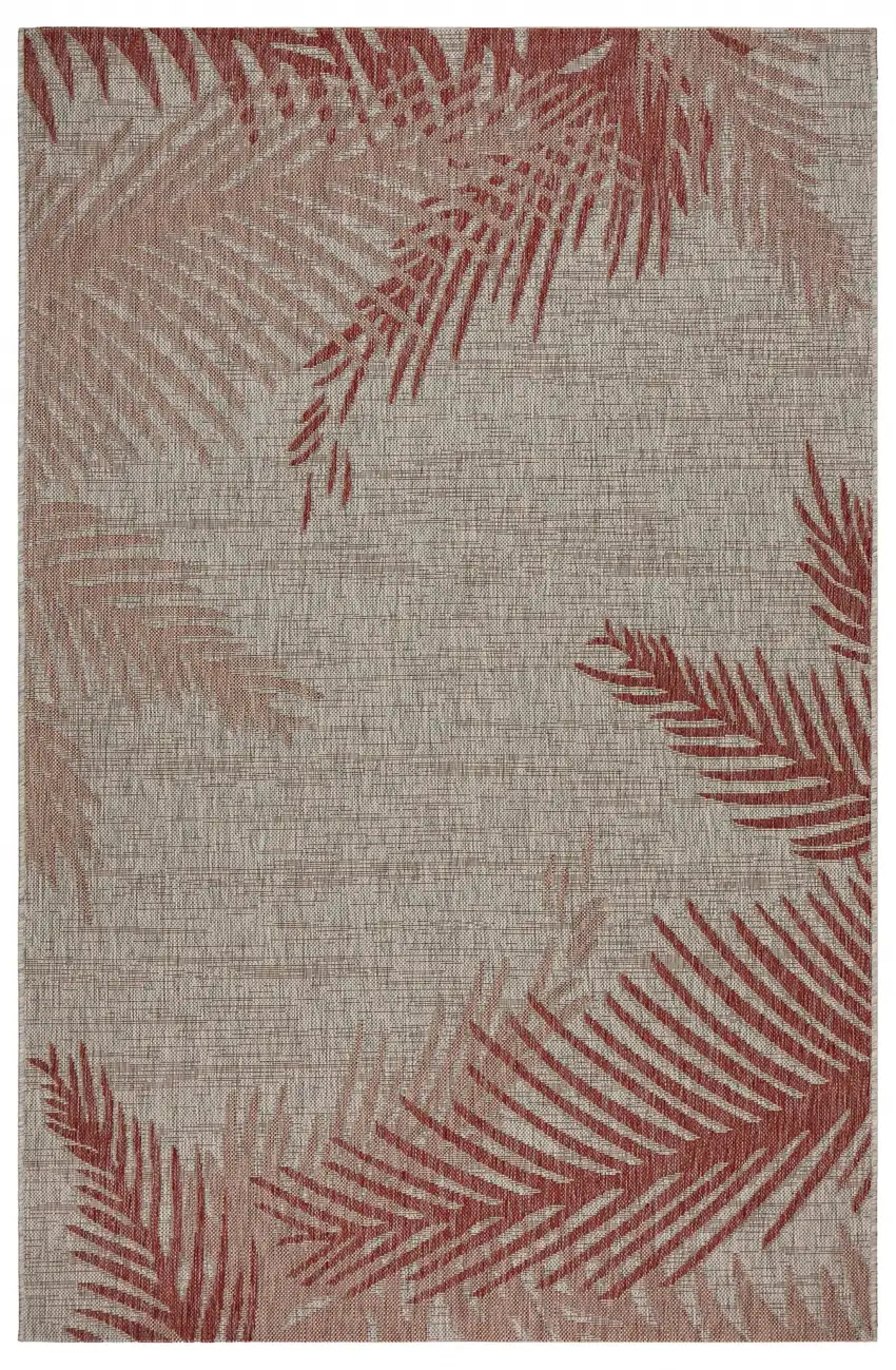 Red Palm Leaves Indoor Outdoor Area Rug Photo 1