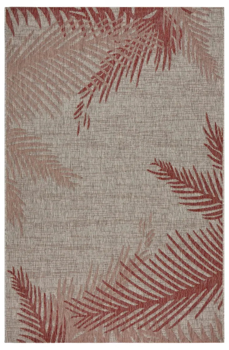 Red Palm Leaves Indoor Outdoor Area Rug Photo 1