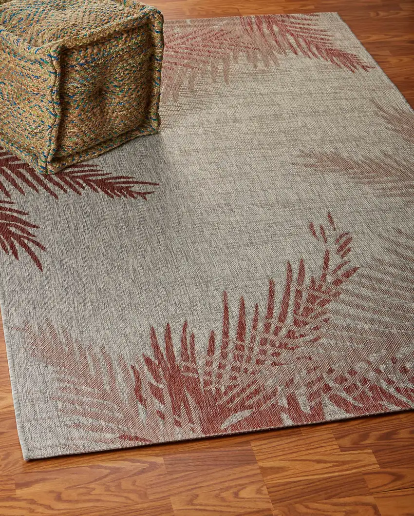 Red Palm Leaves Indoor Outdoor Area Rug Photo 7