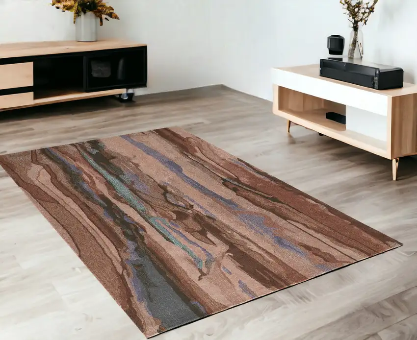 Red Pink and Blue Wool Abstract Hand Tufted Area Rug Photo 1