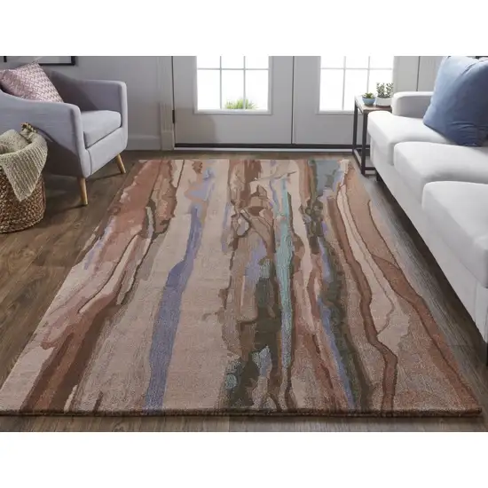 Red Pink And Blue Wool Abstract Tufted Handmade Stain Resistant Area Rug Photo 5