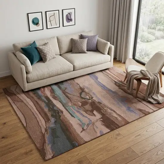 Red Pink and Blue Wool Abstract Hand Tufted Area Rug Photo 1