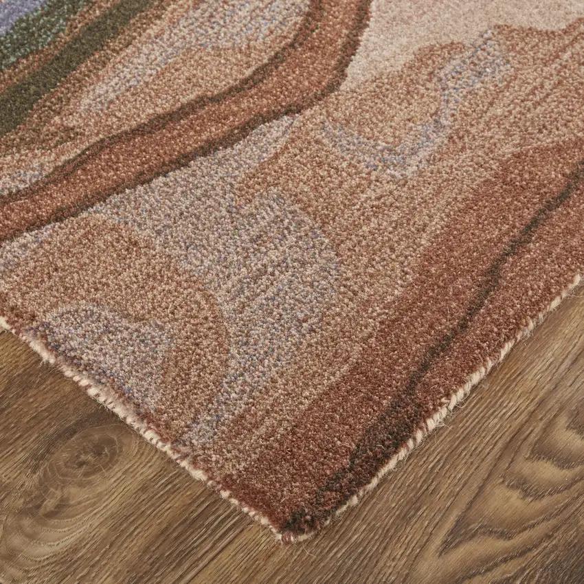 Red Pink And Blue Wool Abstract Tufted Handmade Stain Resistant Area Rug Photo 9
