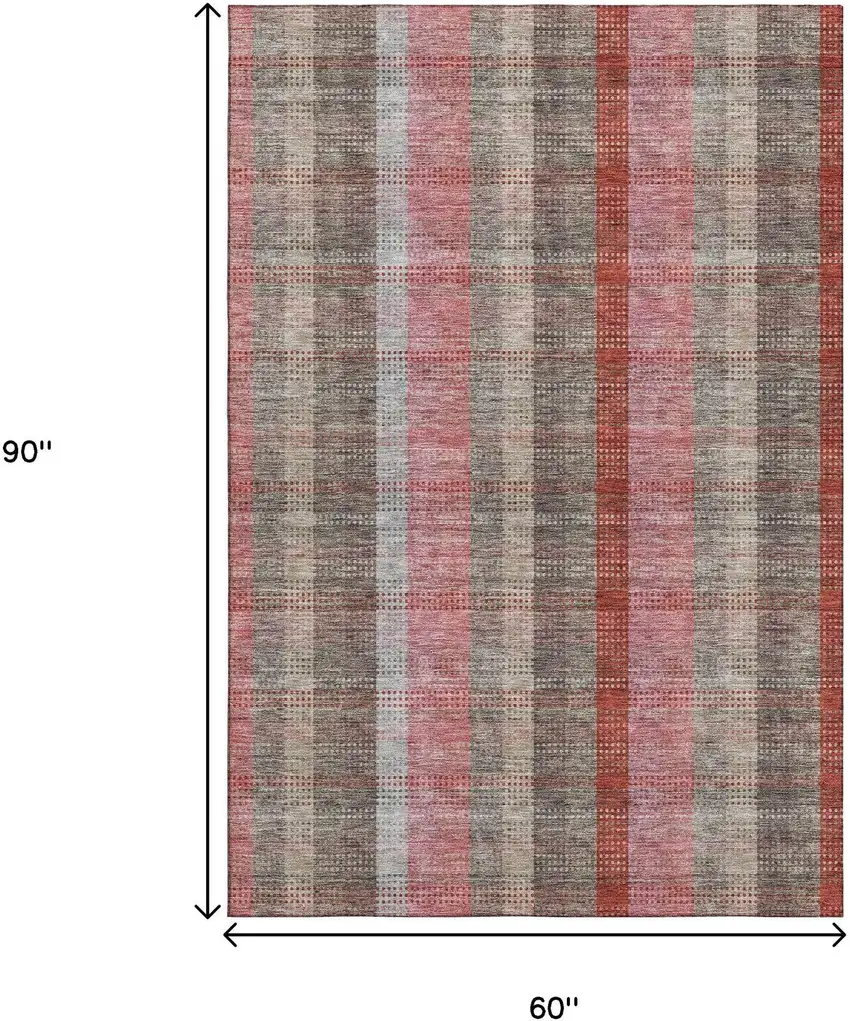 Red Pink And Gray Plaid Washable Area Rug With UV Protection Photo 9
