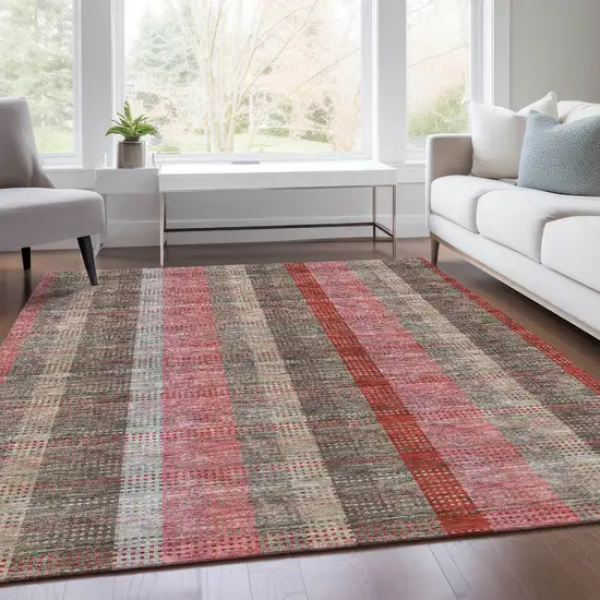 Red Pink And Gray Plaid Washable Area Rug With UV Protection Photo 4
